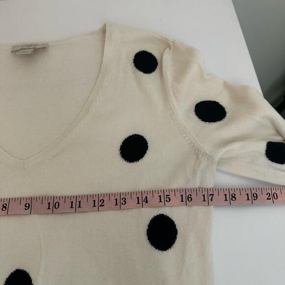 Loft White Black Polka Dots Long Sleeve V Neck Sweater Size Small - Picture 5 of 6